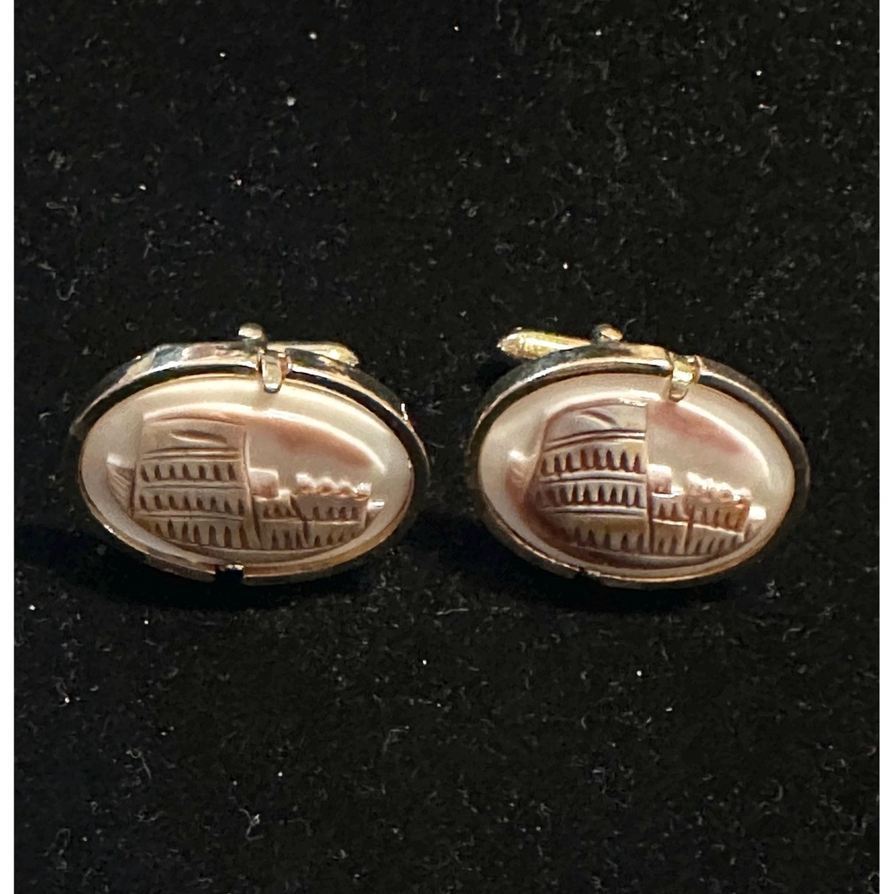 Swank Cuff Links Carved Cameo‎ Rome Colosseum